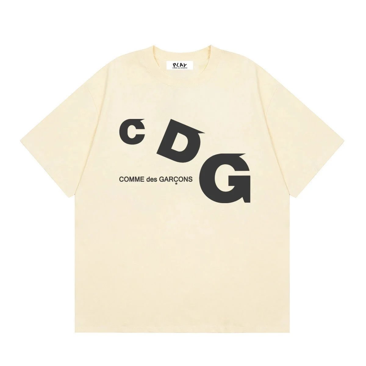 Comme des Garçons PLAY T-Shirts Short-Sleeve T-Shirt with Heart-Eyes Graphic Print — 05 Apricot Color