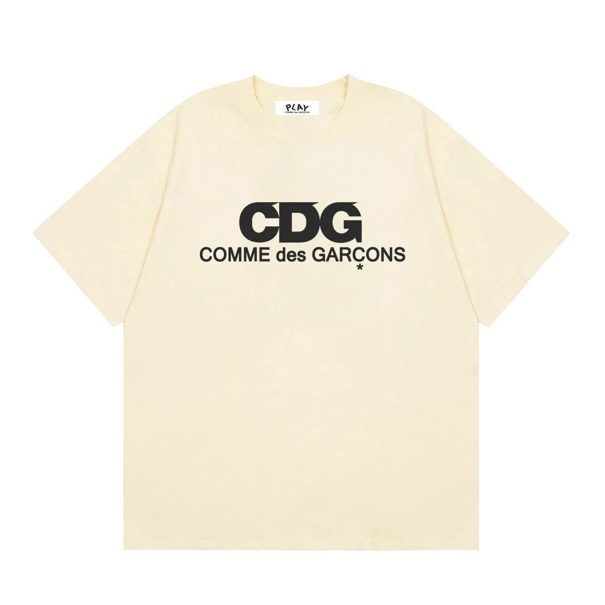 Comme des Garçons PLAY T-Shirts Short-Sleeve T-Shirt with Heart-Eyes Graphic Print — 12 Apricot color