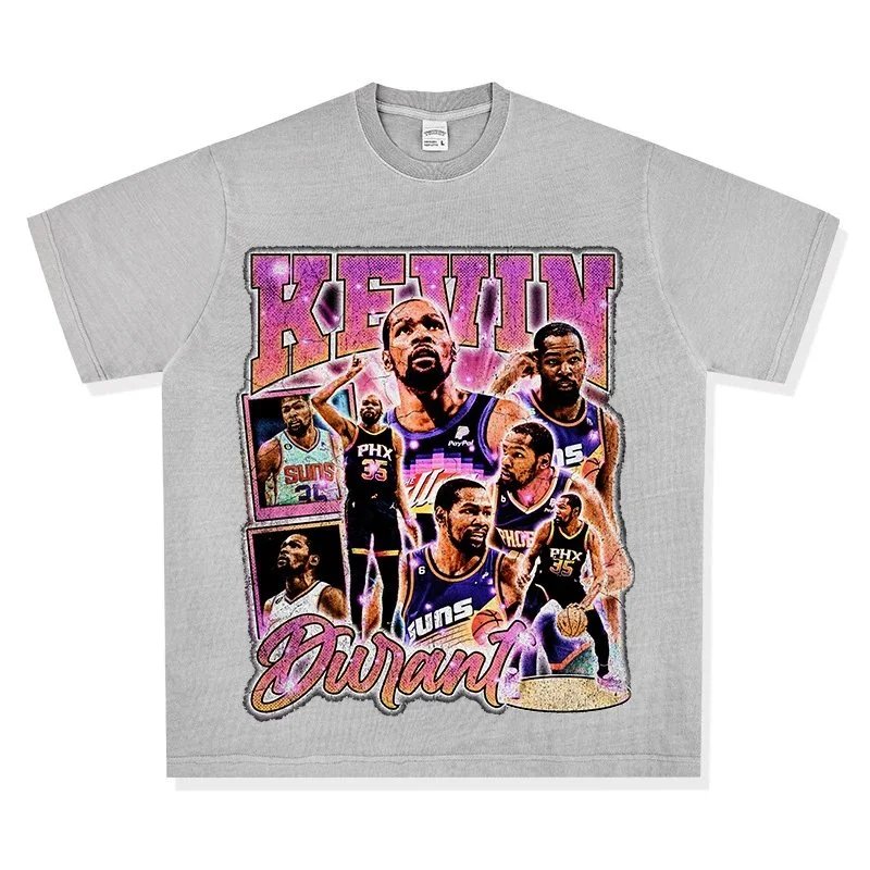 Unbranded T-Shirts Kevin Durant graphic crewneck — Light gray short-sleeve washed shirt