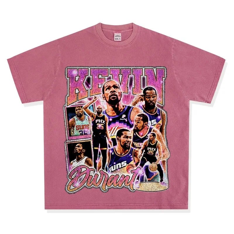 Unbranded T-Shirts Kevin Durant graphic crewneck — Washed rose-red short-sleeve