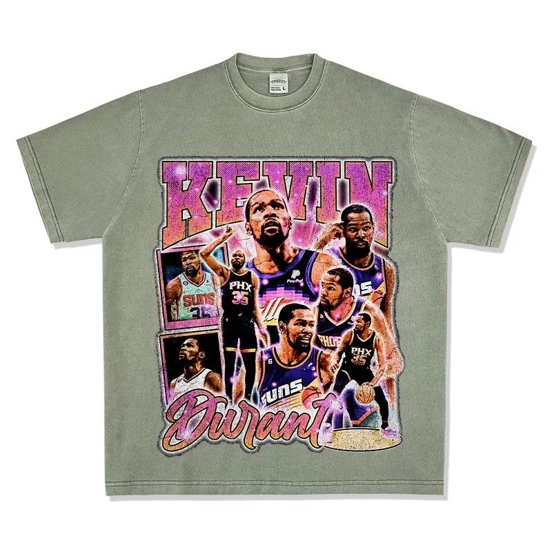 Unbranded T-Shirts Kevin Durant graphic crewneck — Washed olive-green short-sleeve