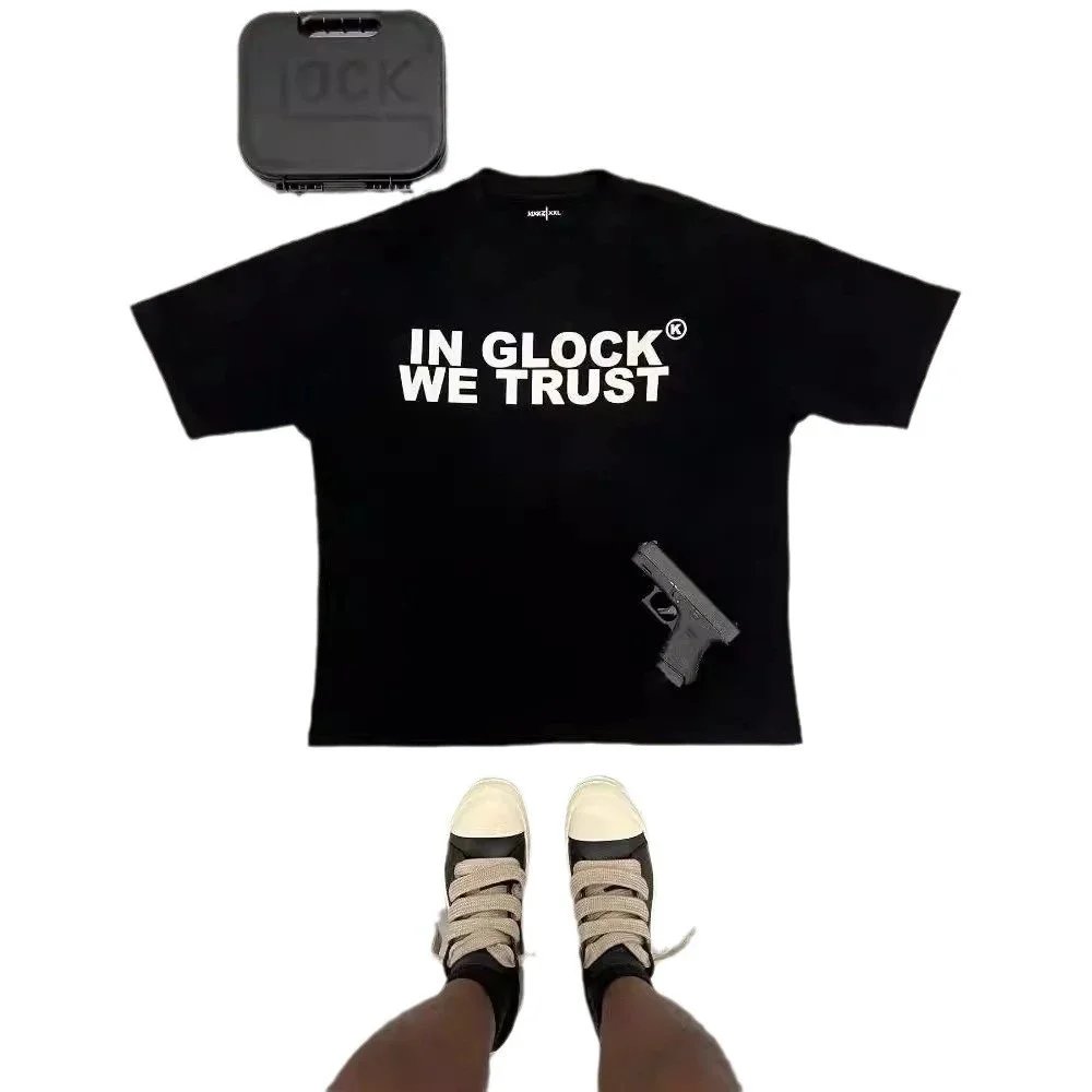 Glock T-Shirts Short-Sleeve Graphic T-Shirt with "IN WE TRUST" and Pistol Print image 5