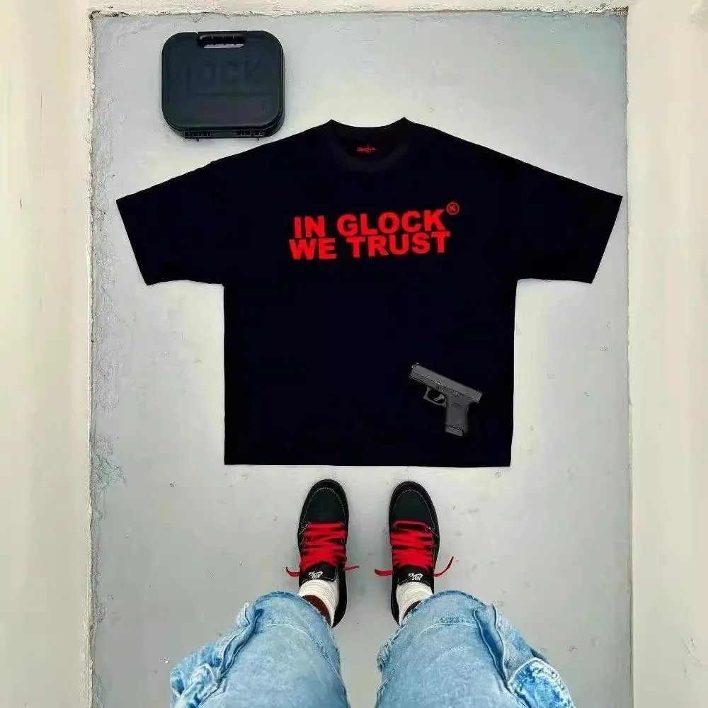 Glock T-Shirts Short-Sleeve Graphic T-Shirt with "IN WE TRUST" and Pistol Print image 3