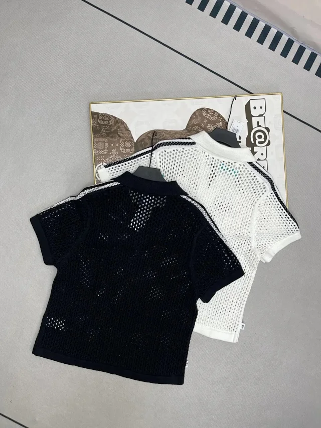 adidas Knitwear Crochet-knit short-sleeve polo product detail image 2