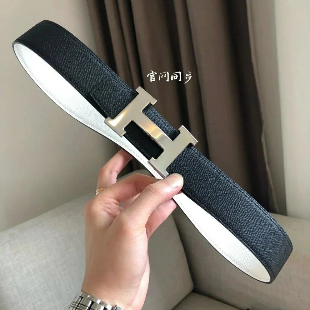 Hermès Belts 38 mm Reversible Leather H-Buckle Belt — Black with silver buckle (please note your waist size or height and weight when placing your order)
