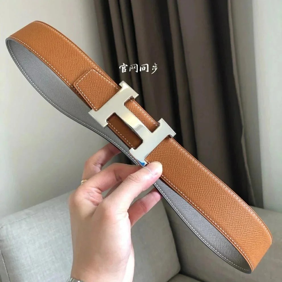 Hermès Belts 38 mm Reversible Leather H-Buckle Belt — earthy yellow silver buckle (take notes on waist circumference or height and weight)