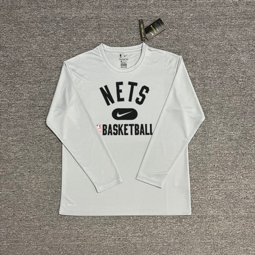 Nike T-Shirts NBA basketball long-sleeve Dri-FIT T-shirt — Nets (gray) quick-dry long-sleeve