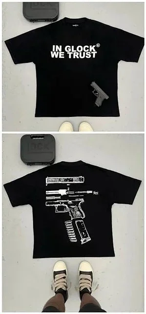 Glock T-Shirts Short-Sleeve Graphic T-Shirt with "IN WE TRUST" and Pistol Print product detail image 1