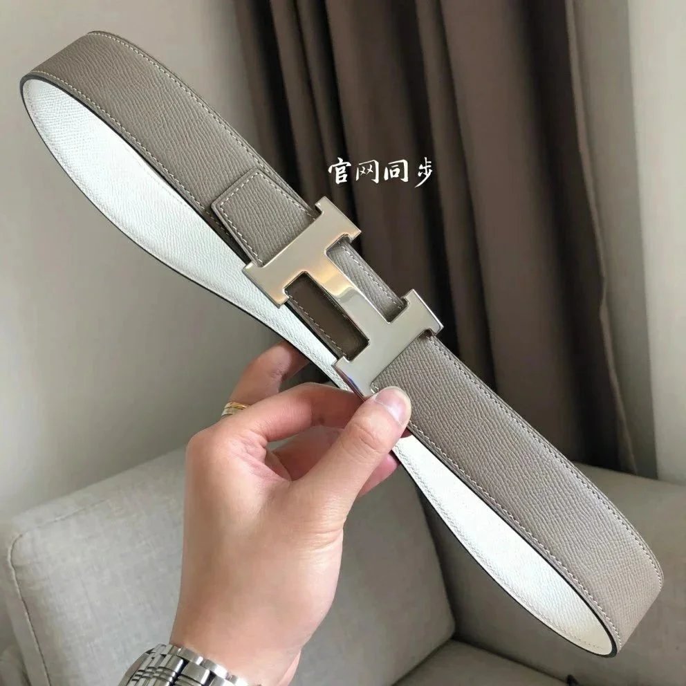Hermès Belts 38 mm Reversible Leather H-Buckle Belt — Elephant gray silver buckle (take notes on waist circumference or height and weight)