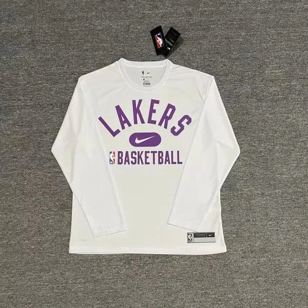Nike T-Shirts NBA basketball long-sleeve Dri-FIT T-shirt — Lakers (white) quick-dry long-sleeve