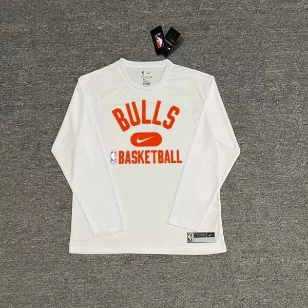 Nike T-Shirts NBA basketball long-sleeve Dri-FIT T-shirt — Bull (white) quick-drying long-sleeve