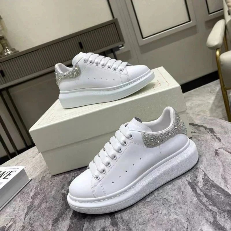 Unbranded Sneakers Low-top crystal-embellished lace-up with thick sole — White Diamond Tail
