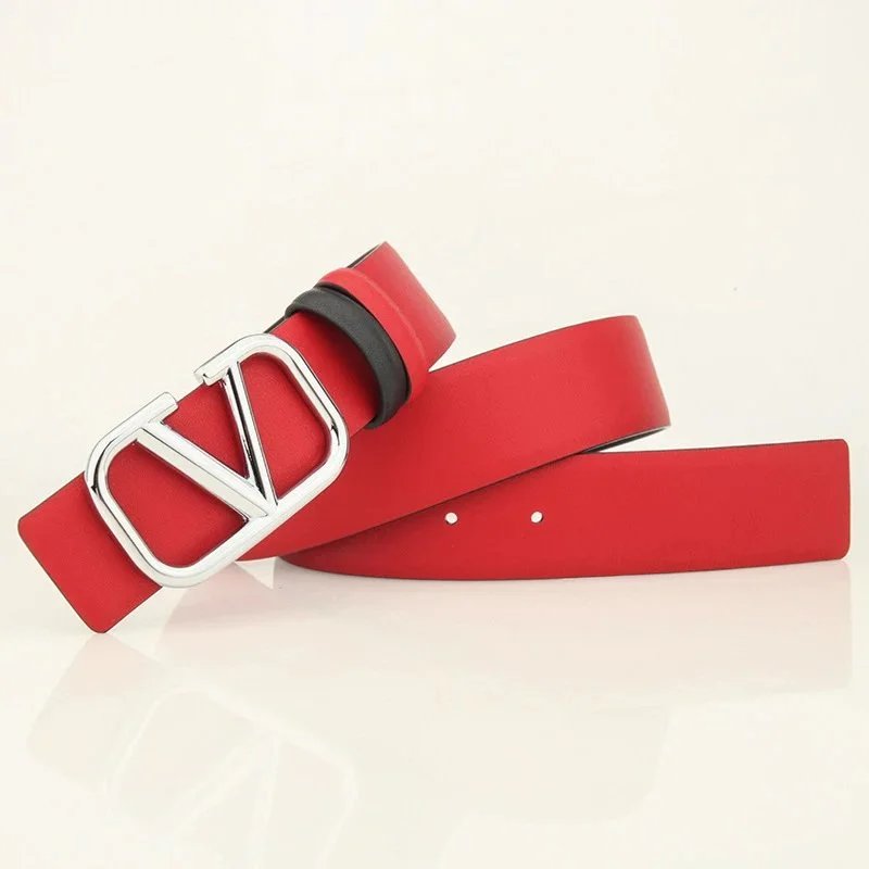 Valentino Belts V-logo buckle belt — Red Bright Silver