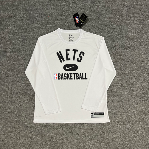 Nike T-Shirts NBA basketball long-sleeve Dri-FIT T-shirt — Nets (white) quick-dry long-sleeve