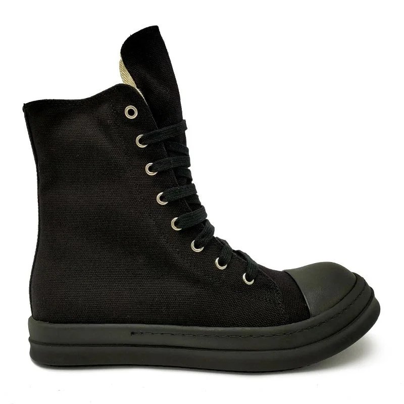 Unbranded Sneakers High-top canvas lace-up with rubber toe cap — High-top all-black canvas