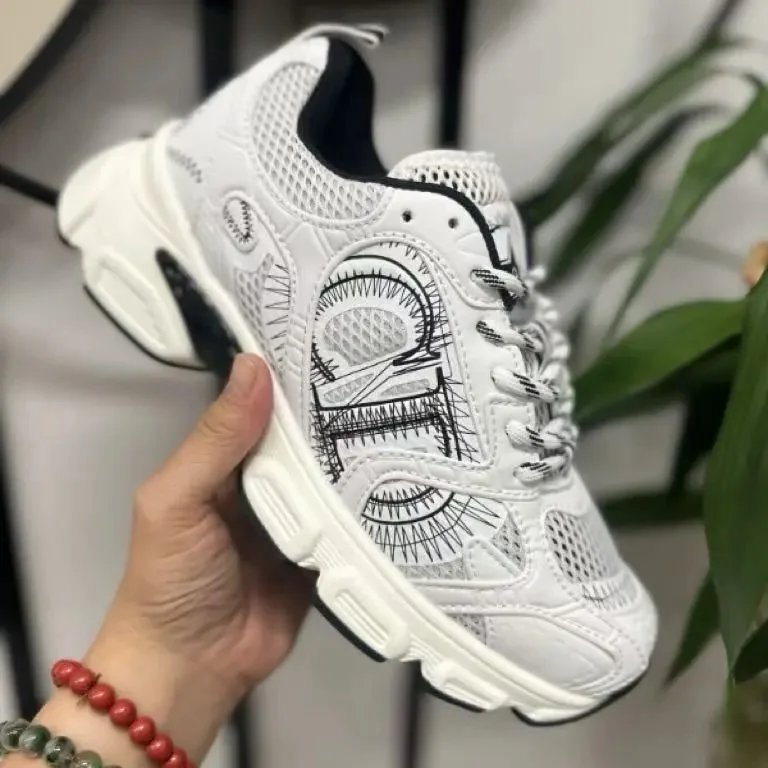 Dior Sneakers Mesh Lace-Up Chunky Sole — Beige
