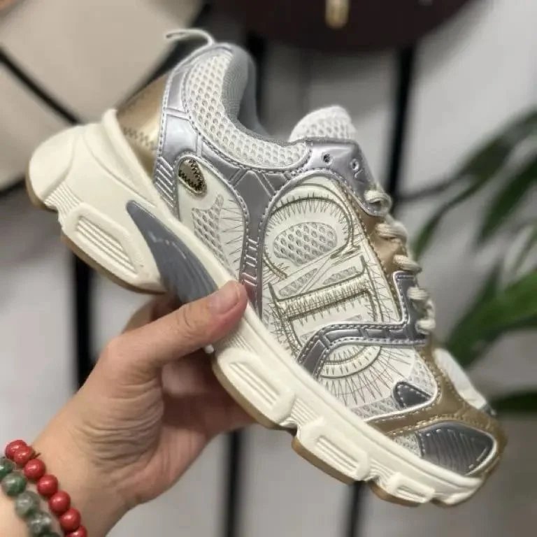 Dior Sneakers Mesh Lace-Up Chunky Sole — Golden