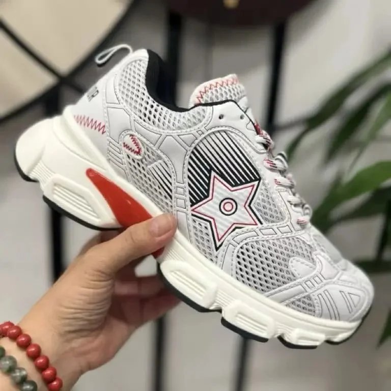 Dior Sneakers Mesh Lace-Up Chunky Sole — White and red