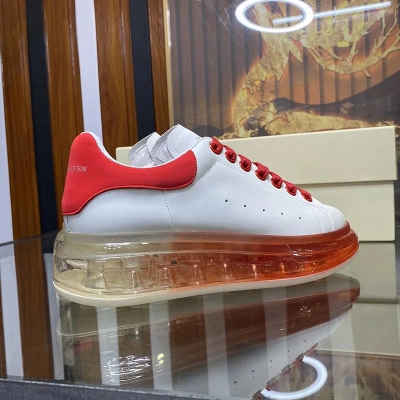 Alexander McQueen Sneakers Leather low-top with transparent air-cushion sole — Air cushion red leather tail