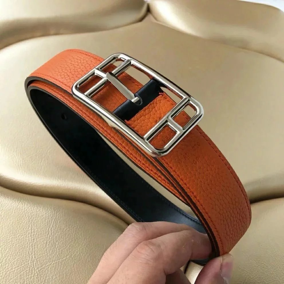 Unbranded Belts Pebbled Leather Pin Buckle Belt — Orange silver buckle (take notes on waist circumference or height and weight)