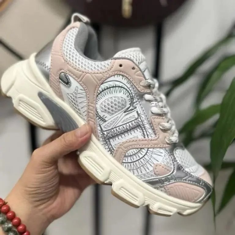 Dior Sneakers Mesh Lace-Up Chunky Sole — Pink