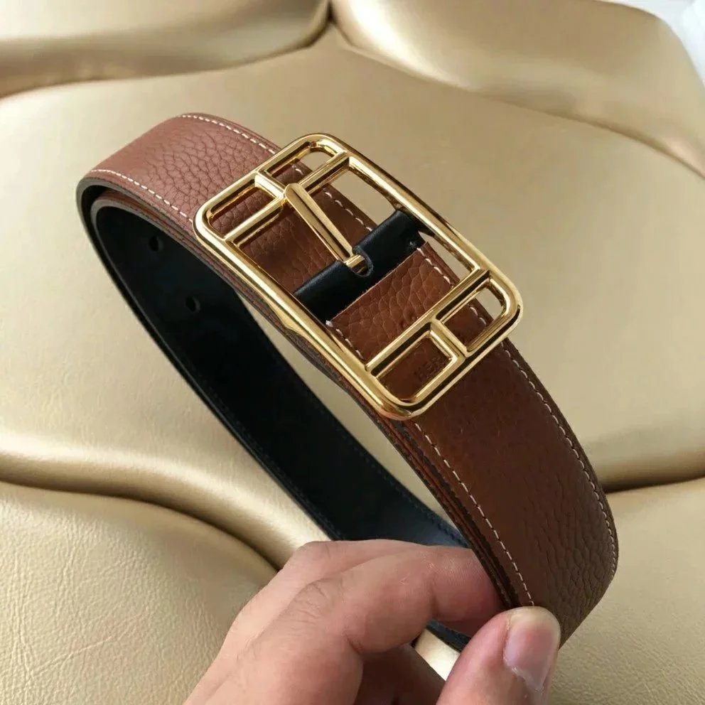 Unbranded Belts Pebbled Leather Pin Buckle Belt — Gold buckle (take notes on waist circumference or height and weight)