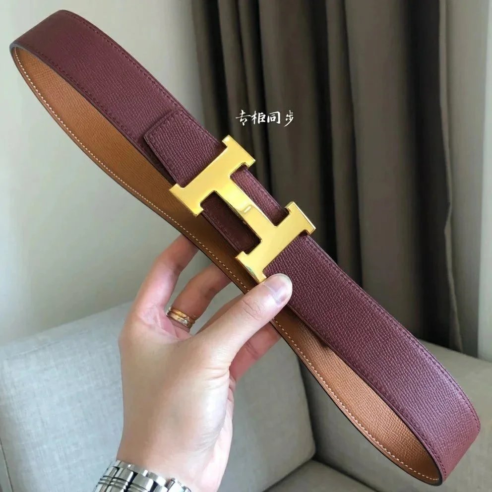 Hermès Belts 38 mm Reversible Leather H-Buckle Belt — Wine red gold buckle (take notes on waist circumference or height and weight)