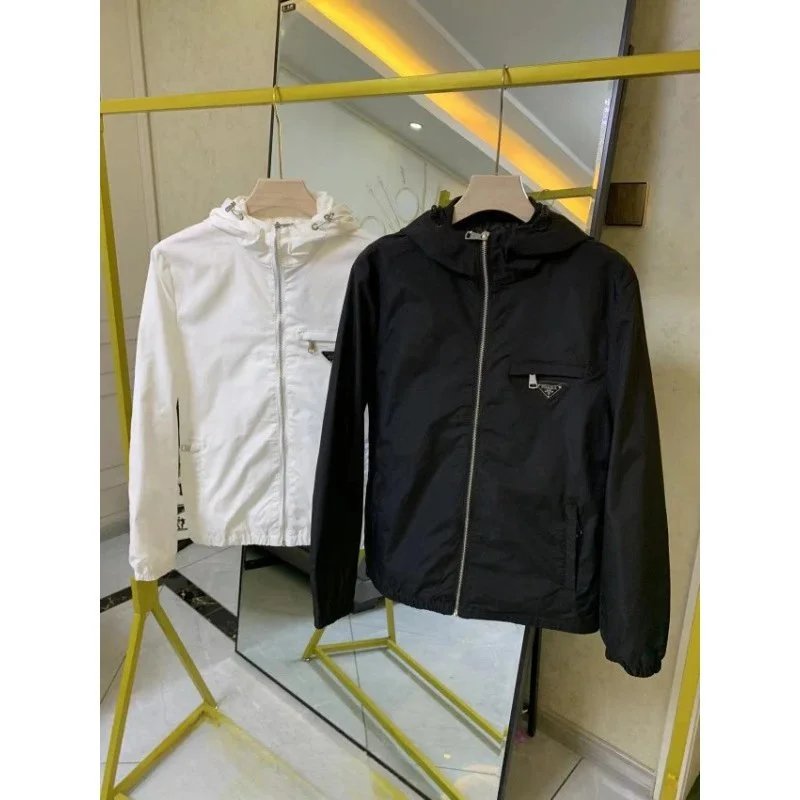 Prada Jackets Hooded zip-up windbreaker with triangle chest plaque image 4