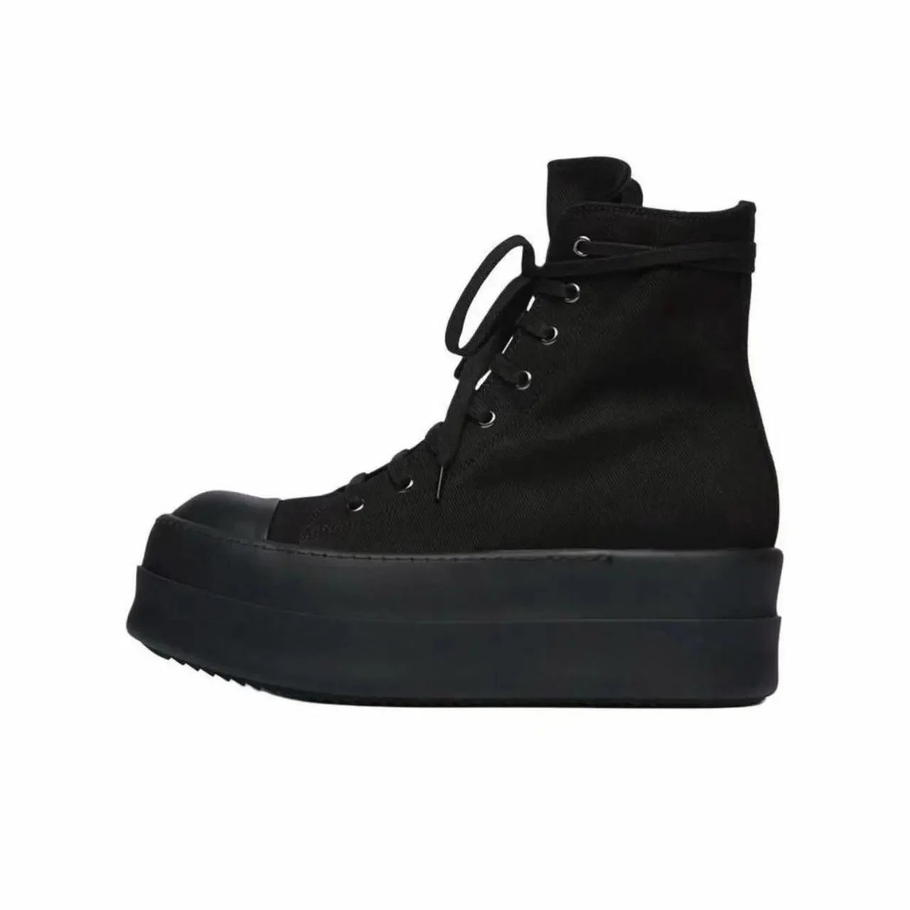 Unbranded Sneakers High-Top Platform Lace-Up — Pure black canvas