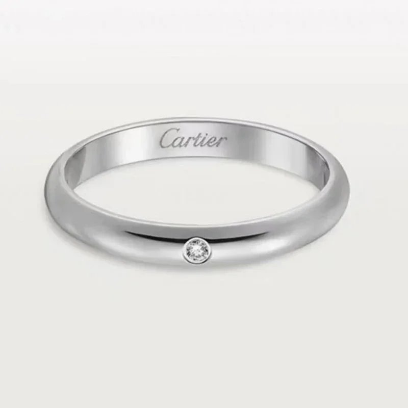 Cartier Jewelry Engraved Signature Band Ring — 1895【Diamond] white gold