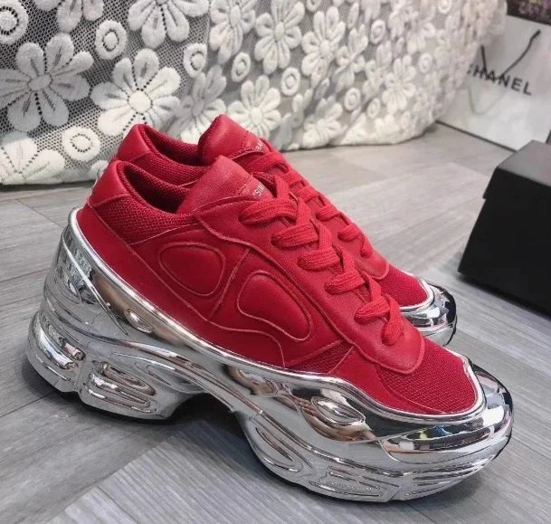 Raf Simons Sneakers Low-Top with Metallic Sculpted Sole — Red