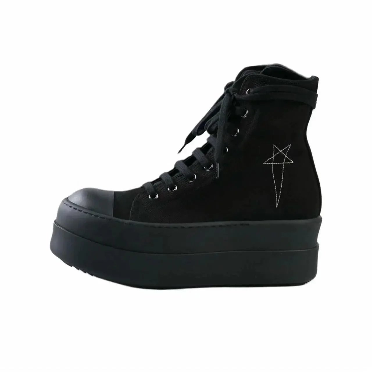 Unbranded Sneakers High-Top Platform Lace-Up — Pure black five-star canvas
