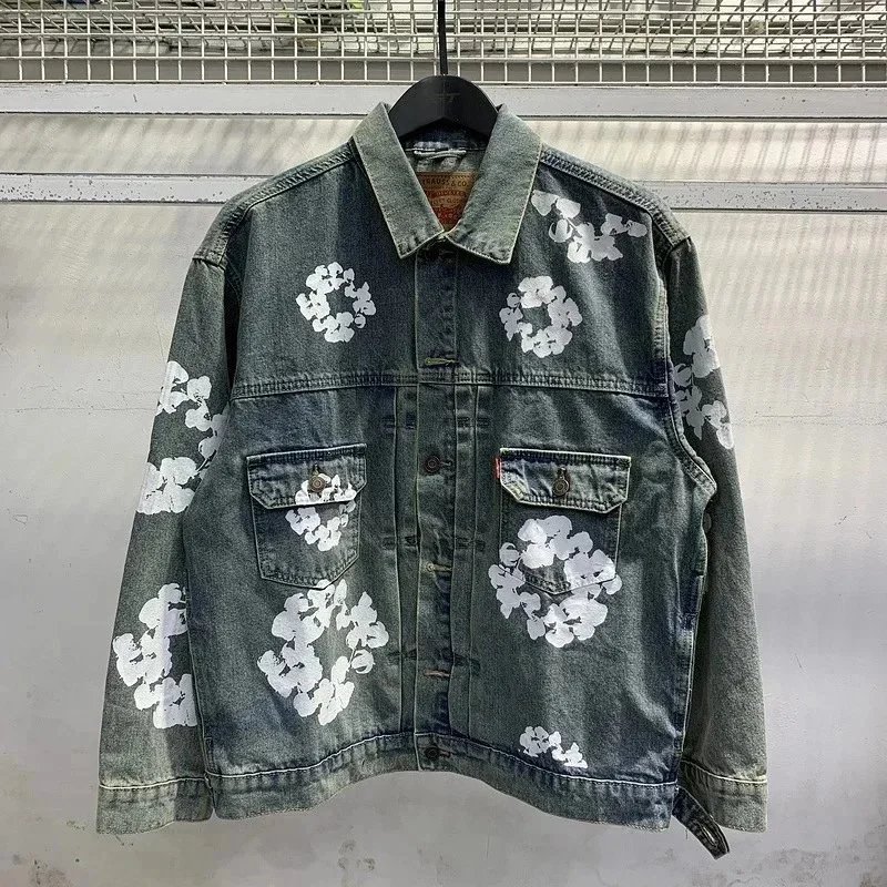 Levi's Jackets All-over floral print denim jacket — Retro blue jacket