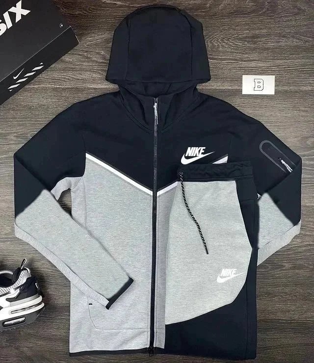 Nike Tracksuits Hooded Zip Jacket and Jogger Set — Black with gray