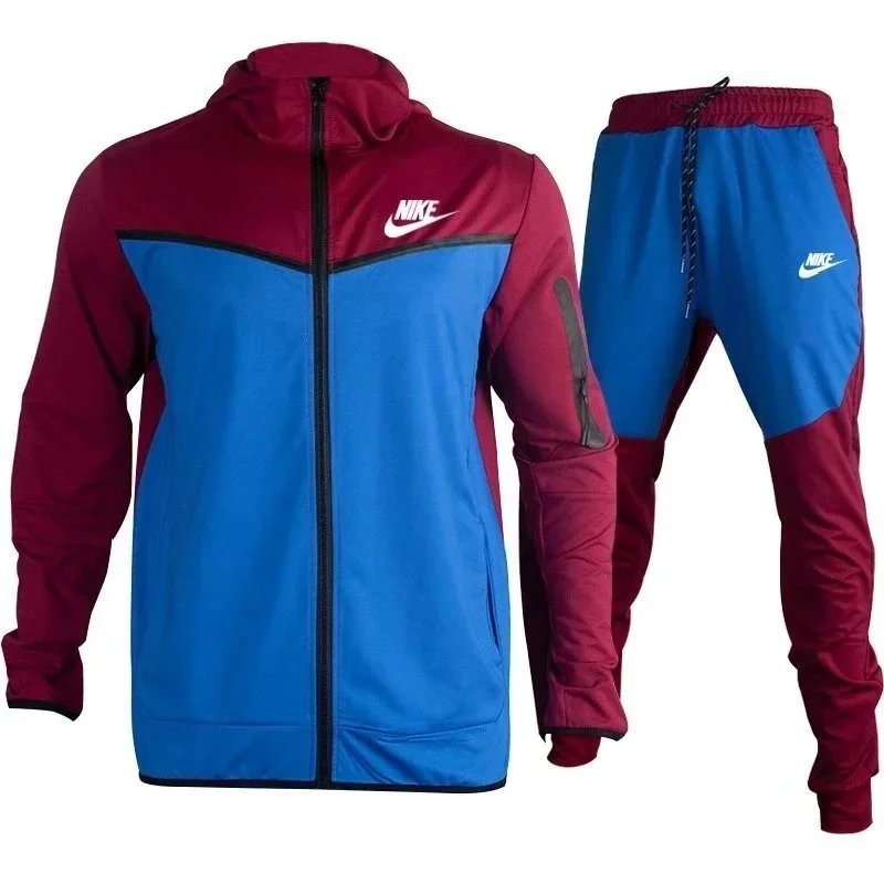 Nike Tracksuits Hooded Zip Jacket and Jogger Set — Rose Red Blue-White Label