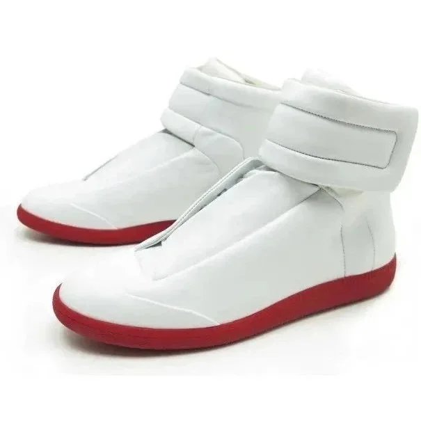 White High-Top Sneakers with Red Sole