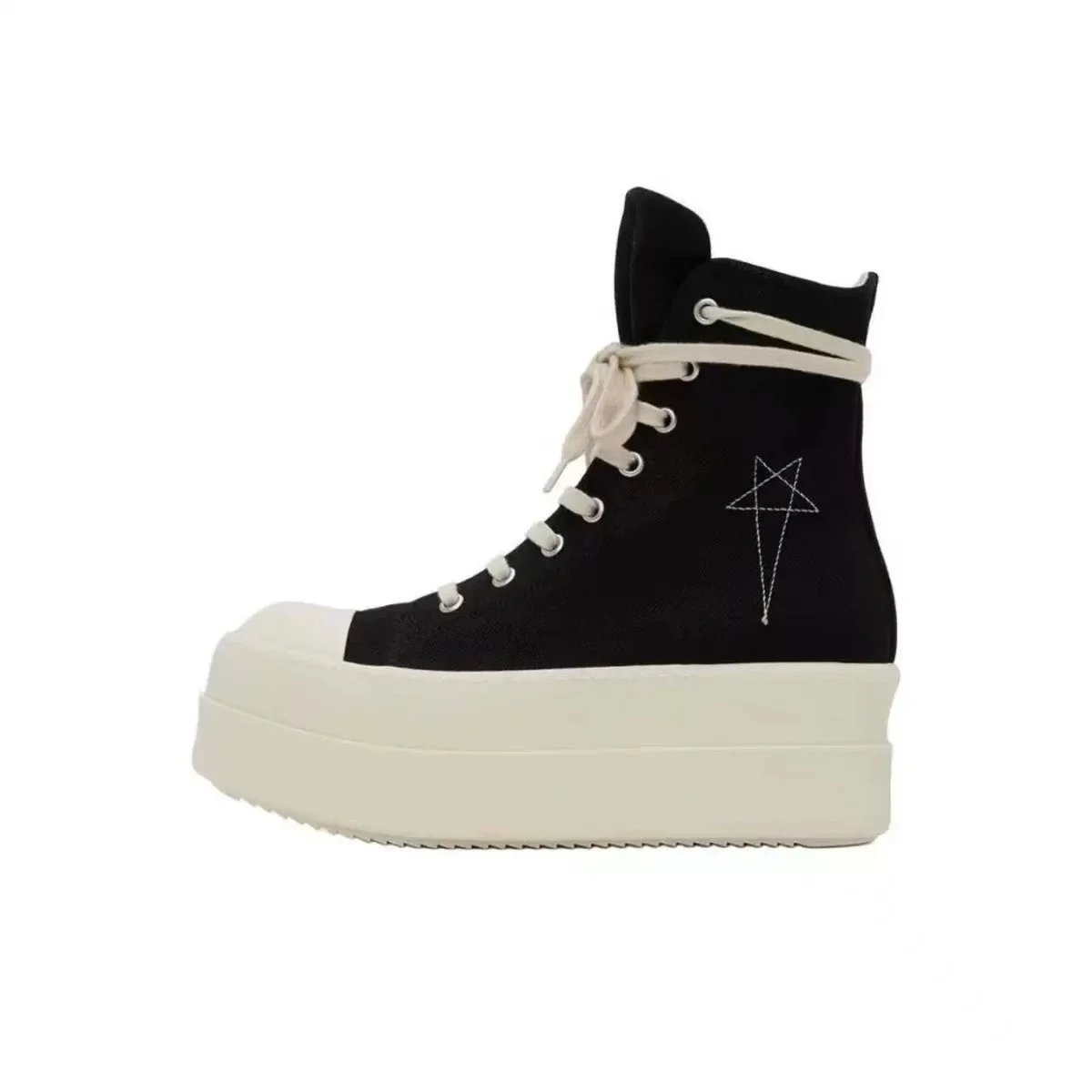 Unbranded Sneakers High-Top Platform Lace-Up — Black and white five-star canvas