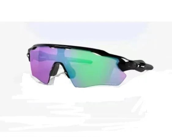 Unbranded Eyewear Wraparound shield sports sunglasses — Bright black frame, silver logo, black foot sleeves, green lenses