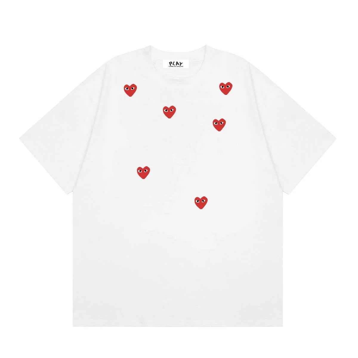 Comme des Garçons PLAY T-Shirts Short-Sleeve T-Shirt with Heart-Eyes Graphic Print — 01 White