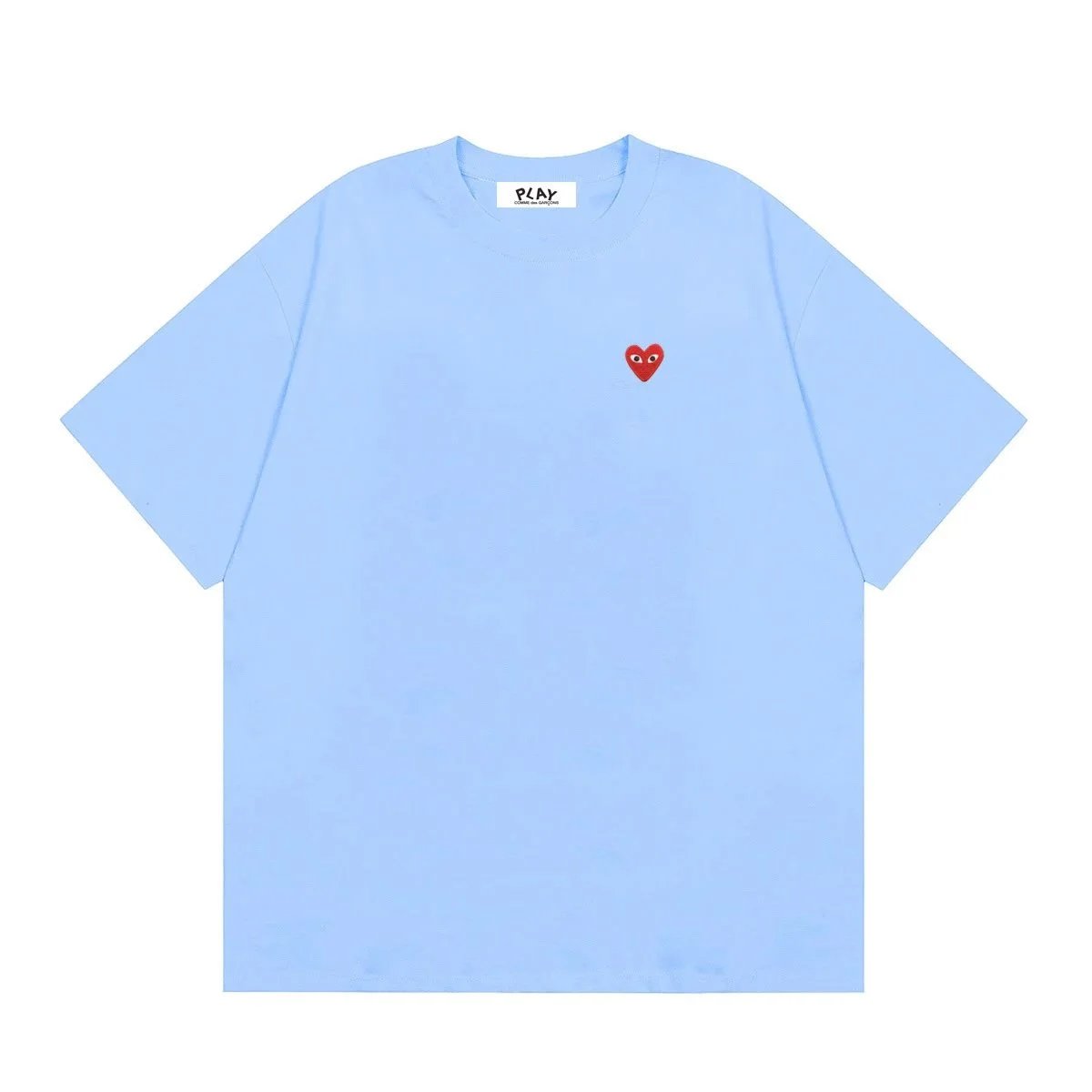 Comme des Garçons PLAY T-Shirts Short-Sleeve T-Shirt with Heart-Eyes Graphic Print — 03 Sky Blue