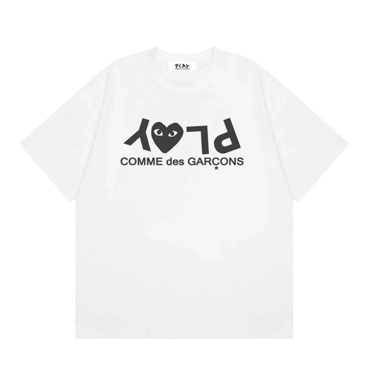 Comme des Garçons PLAY T-Shirts Short-Sleeve T-Shirt with Heart-Eyes Graphic Print — 07 white