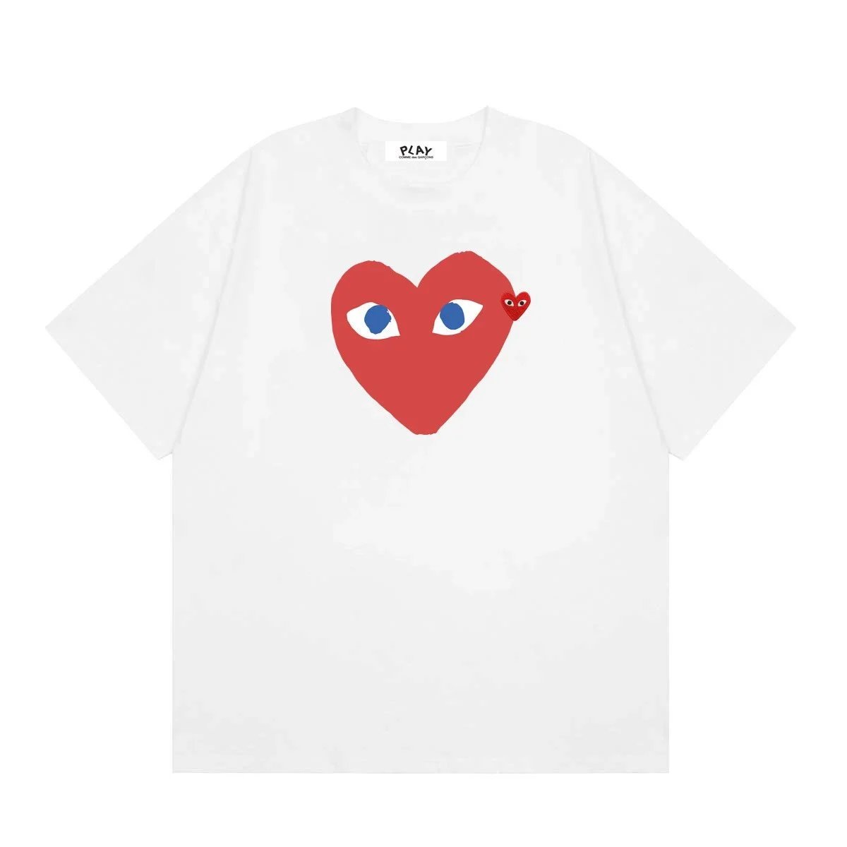 Comme des Garçons PLAY T-Shirts Short-Sleeve T-Shirt with Heart-Eyes Graphic Print — 13 white