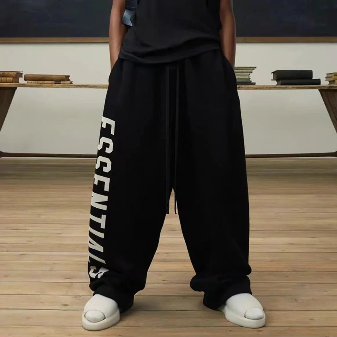 Fear of God Essentials Trousers Wide-Leg Drawstring with Vertical Leg Print image 2