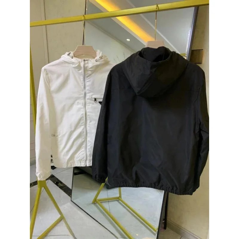 Prada Jackets Hooded zip-up windbreaker with triangle chest plaque image 3