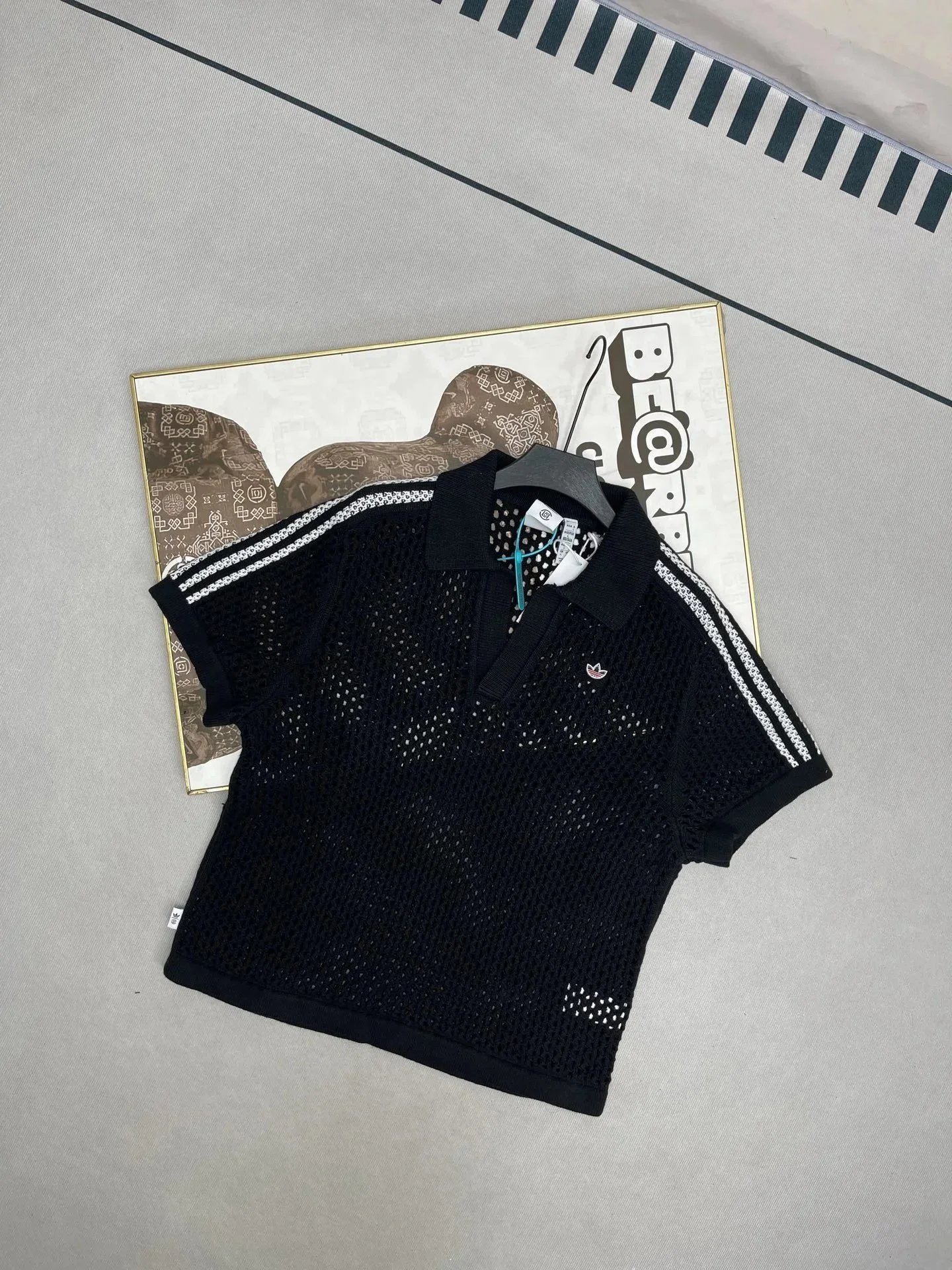 adidas Knitwear Crochet-knit short-sleeve polo — Black