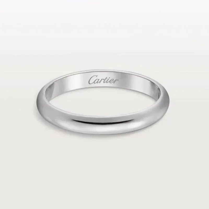 Cartier Jewelry Engraved Signature Band Ring — 1895【No Drill] White Gold