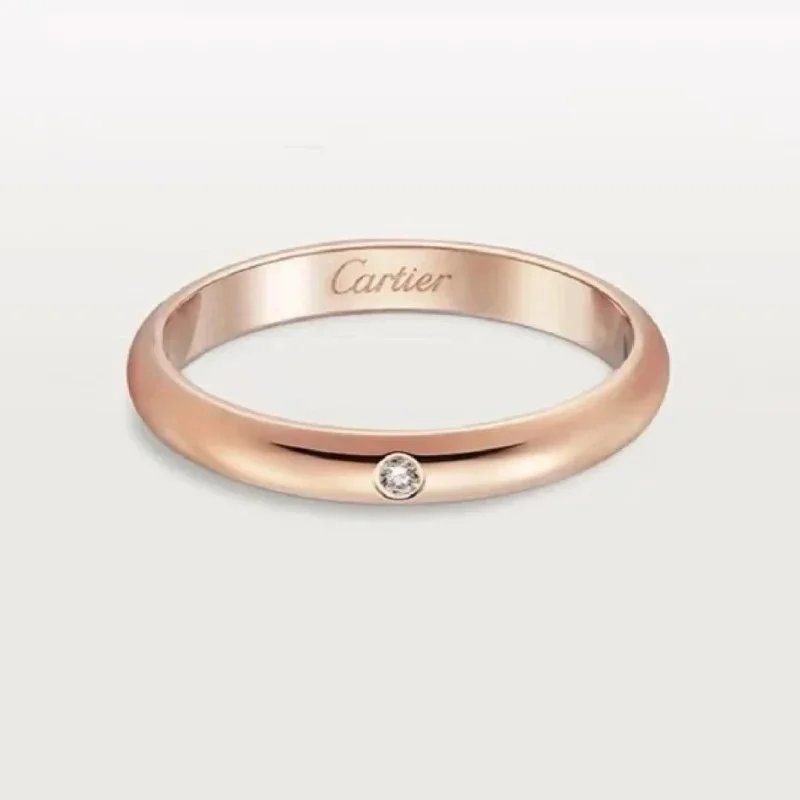Cartier Jewelry Engraved Signature Band Ring — 1895【Rhinestone Rose Gold