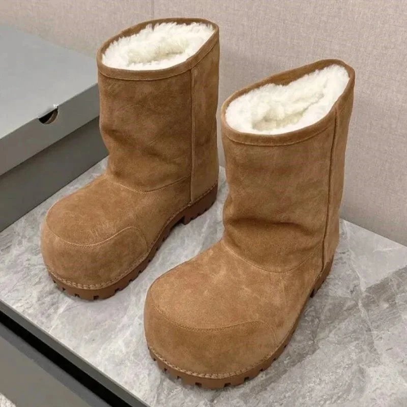 Unbranded Boots Faux Fur-Lined Mid-Calf Lug Sole — Camel mid-barrel wool
