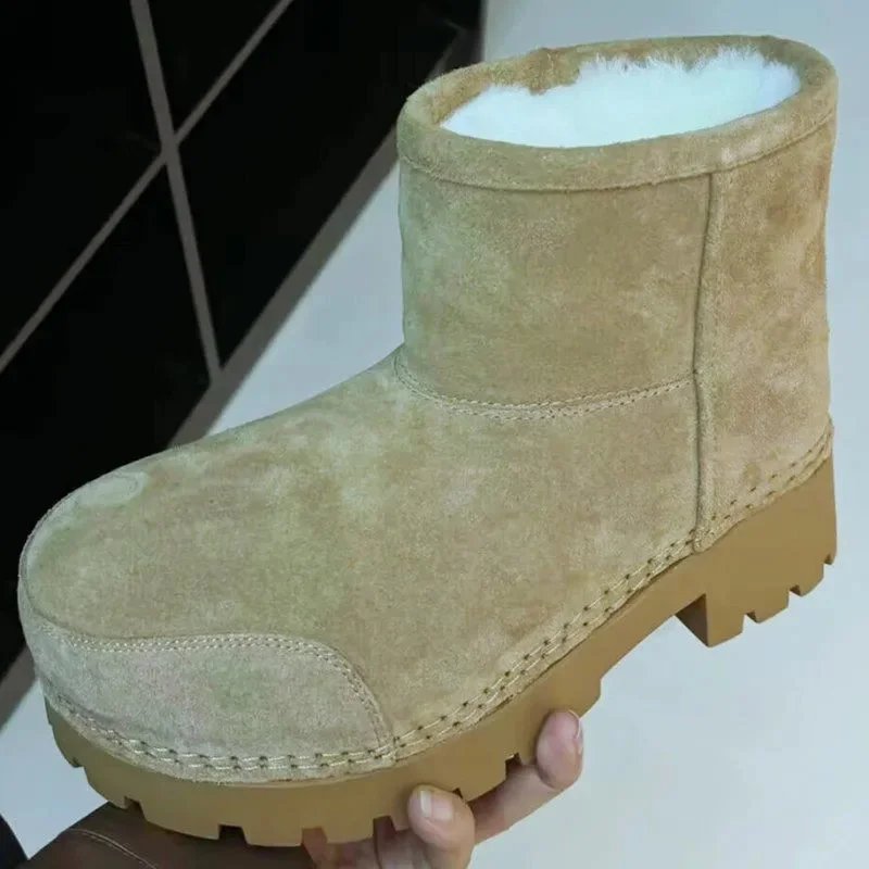 Unbranded Boots Faux Fur-Lined Mid-Calf Lug Sole — Camel low-barrel wool