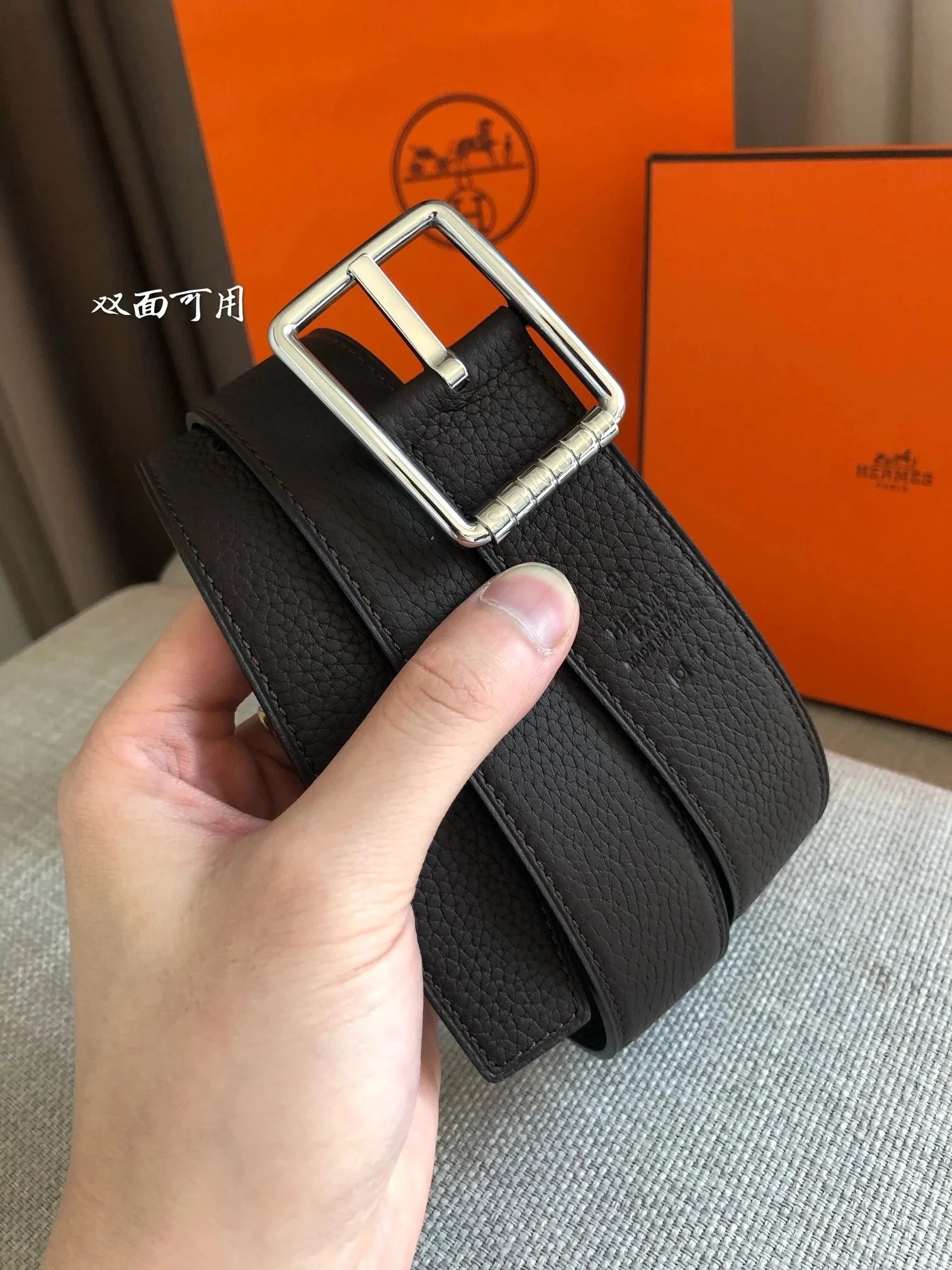 Hermès Belts 32 mm reversible grained leather pin-buckle belt image 13